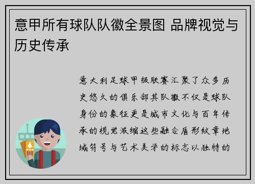 意甲所有球队队徽全景图 品牌视觉与历史传承